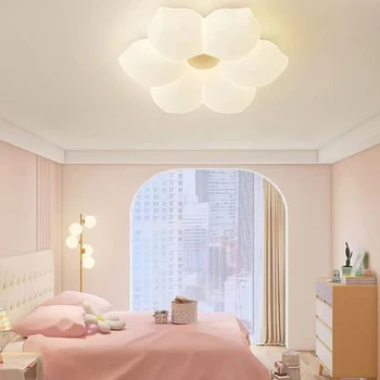 LED krem rüzgar tavan lambası Modern yaratıcı çiçek şekli sıcak romantik kapalı ışık yatak odası çocuk odası oturma odası