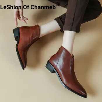 LeShıon Of Chanmeb Kadın Hakiki Deri Çizmeler Yüksek Kaliteli Geri Fermuar Patik Bayanlar Sonbahar Konfor Sivri Burun Ayakkabı Kahverengi 40
