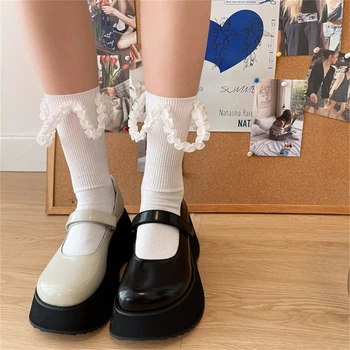 Lolitas Ayak Bileği Elbise Çorap Pamuk Patik Çorap Güzel Tatlı Fırfırlı Çorap JK Üniforma Gevşek Çorap Hediye