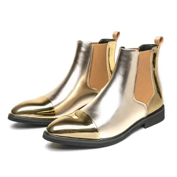 Lüks Deri Chelsea Çizmeler Erkekler Altın Ayakkabı Tasarımcısı Sivri erkek Düğün Resmi Ayakkabı Zarif Moccasins Elbise Ayakkabı Erkekler İçin