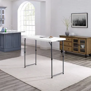 Mainstays Ev Mobilyaları 4 Ayak Ayarlanabilir Yükseklik Premium Katlanır Masa, Beyaz Granit