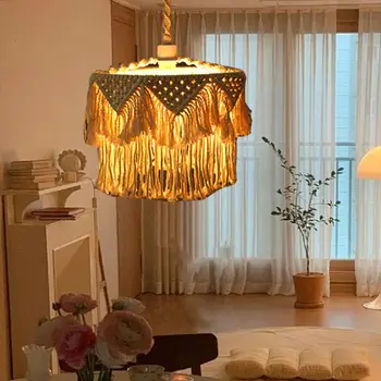 Makrome lamba gölge Boho dokuma Abajur aydınlatma koruması kolye ışık gölge değiştirme oturma odası otel yatak odası parti dekor