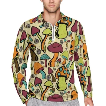 Mantar polo gömlekler Erkekler Gıda Rahat Gömlek Sonbahar Moda Turn-Aşağı Yaka T-Shirt Uzun Kollu Baskılı Büyük Boy Giyim
