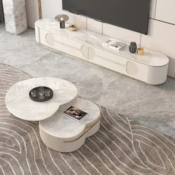 Masif ahşap çekmeceli beyaz sehpa ışık lüks Modern ev mobilyası oturma odası High-End kaya plakası kalp şeklinde masa