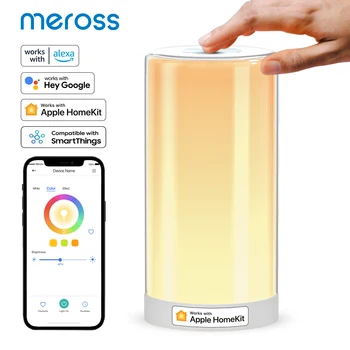 Meross HomeKit Akıllı Masa Lambası RGBWW LED Wi-Fi Gece Lambası 6W Dokunmatik Sensör Kısılabilir Başucu Lambası Desteği Alexa Google Asistan