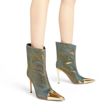 Metal Ayak kadın Şövalye Çizmeler Zarif kısa çizmeler Bayanlar İnce yüksek Topuk Ayakkabı Kadın Slip-on Orta buzağı Çizmeler