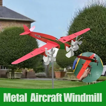 Metal Uçak rüzgar gülü Kırmızı Paslanmaz 3D Uçak Fırıldak Rüzgar Spinner Garaj Kubbe Ahır Veranda Heykel Dekorasyon