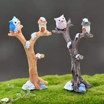Minyatür Heykel Gerçekçi Görünümlü Canlı Görünüm Reçine DIY Baykuş Ağacı Şube Masaüstü Süs Ev Dekorasyonu için Masa