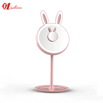 Missmeeca 10X akıllı makyaj masası aynası Sevimli Tavşan makyaj aynası ışıkları lamba ücretli 1500mAh özel ayna logo ile