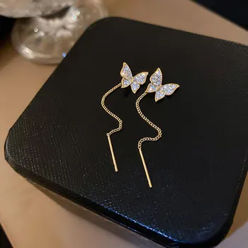 Moda Kelebek Küpe Kadınlar için Sparkly Rhinestone Uzun Püskül Küpe Kalp Damla Küpe düğün takısı sevgililer günü hediyeleri