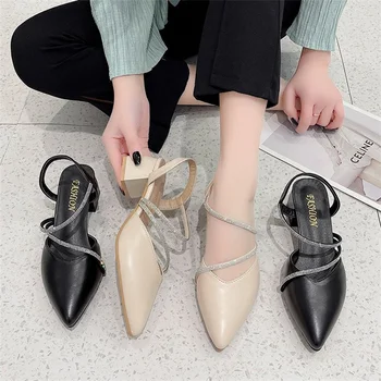 Moda Sandalet Kadın 2023 Yaz Yeni Kalın Topuk Sivri Taklidi Bayanlar Yüksek Topuk Tek ayakkabı Moda Rahat Sandalet