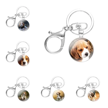 Moda tasarım Yaratıcı karikatür Beagle köpek Anahtarlıklar El Yapımı Cam Cabochon Alaşımları anahtarlıklar