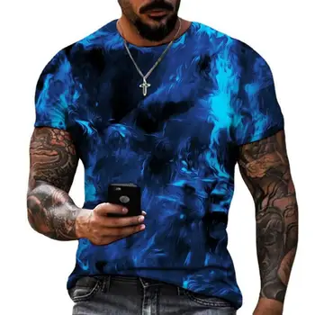 Moda Trendi Erkek Giyim Mavi Streetwear 3D Dijital Baskı Tees Casual Yaz erkek tişört Retro Gevşek Kısa Kollu Üstleri