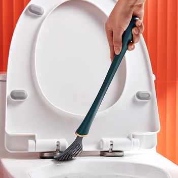 Modern Tuvalet Temizleme Fırçası ve Tutucu Seti Duvara Monte Silikon Tuvalet Fırçası Uzun Saplı Hızlı Kuruyan Ev Banyo için