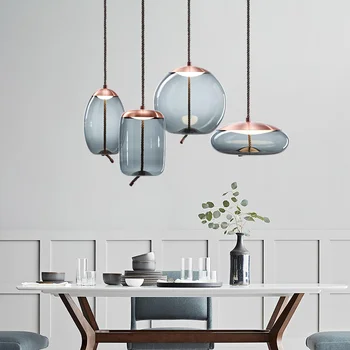 Modern Şeffaf duman cam kolye ışıkları kase asılı lamba Led kolye ışıkları kenevir halat lamba çubuğu yemek odası mutfak
