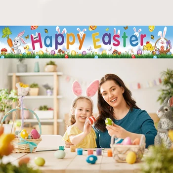 Mutlu paskalya tavşanı Afiş paskalya dekorasyonu Ev İçin Sevimli Tavşan Yumurta Paskalya Parti Afiş Asılı Süsleme DIY Çocuk Hediyeler