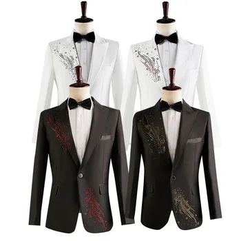 Nedensel erkek Takım Elbise Dekorasyon İle 2 Parça Yeni Marka Düğün Damat Balo Performans Adam Giyim Genç Erkek Blazers ceket + pantolon