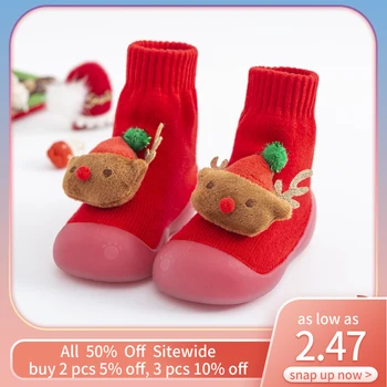 Noel Bebek Çorap Ayakkabı Sevimli Karikatür Çocuklar Yumuşak Kauçuk Tabanlı Erkek Kız Çocuk Kat Sneaker Bebek İlk Yürüteç BeBe Patik