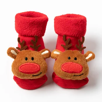 Noel Bebek Çorap Bebek Erkek Kız Bahar Sonbahar Kış Anti Kayma Çorap Bebek Yenidoğan Yumuşak Pamuk Kat Çorap Karikatür Ayakkabı