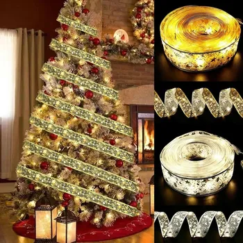 Noel dekorasyon ledi şerit peri ışıkları noel ağacı süsler ev için 2023 DIY yaylar ışık dize Navidad yeni yıl 2024