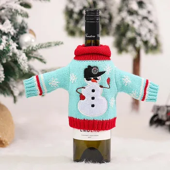 Noel Dekorasyon Örme Giysi şarap seti kırmızı şarap şişesi çantası Tatil Dekorasyon Malzemeleri Doodle şarap bardağı