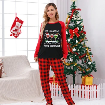 Noel Eşleşen Kadın Pijama Bir Şarap hayal ediyorum Noel Kadın Gri Pijama Takımı