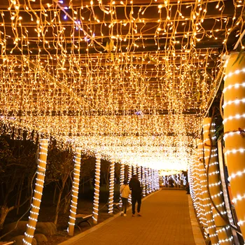 Noel LED perde saçağı dize ışıkları alışveriş merkezi sokak saçak dekoratif bahçe Garland açık peri ışıkları düşüş 0.6 m 4M-20M