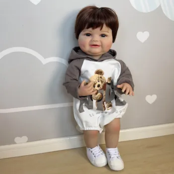 NPK 22 inç Tam vücut Gerçekçi silikon vinil Yeniden Doğmuş Bebek Yenidoğan Bebek Boyutu erkek oyuncak bebek 3D Cilt Yüksek kaliteli Hediye