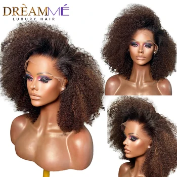 Ombre Kahverengi Renkli Peruk 13x4 Dantel ön peruk Bebek Saç Ön Koparıp Kinky Kıvırcık %250 % Remy Saç Kadınlar için 360 sırma insan saçı peruk