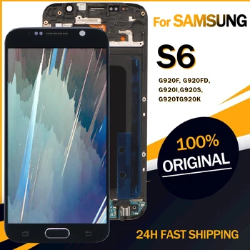 Orijinal Süper AMOLED Ekran SAMSUNG Galaxy S6 LCD NO / Çerçeve İle G920A G920F G920S G920K dokunmatik ekranlı sayısallaştırıcı grup