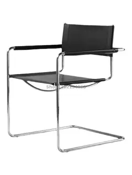 Ortaçağ koltuk paslanmaz çelik eyer deri yemek sandalyesi Bauhaus sandalye modern minimalist aile yanı sandalye