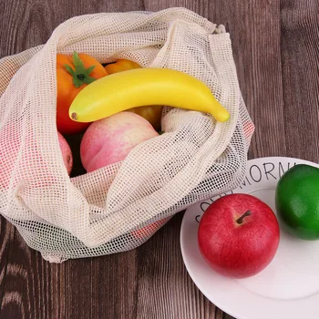 Pamuk Örgü Sebze Çanta Üretmek Çanta Kullanımlık Pamuk Örgü Sebze saklama çantası Mutfak Meyve Sebze İpli ile