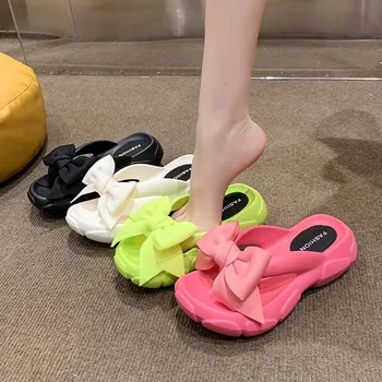Pembe Büyük İlmek Kama Flip Flop Kadınlar için Yaz 2023 Klip Ayak platform sandaletler Kadın Kalın Taban Kaymaz Plaj Slayt Terlik
