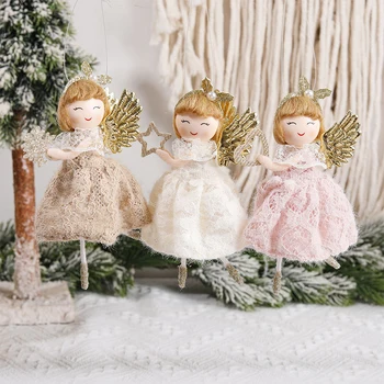 Pembe Peluş Melek Kız Bebek süs Noel Ağacı Asılı Kolye Mutlu yılbaşı dekoru Ev Çocuk İçin yeni yıl Hediye Mutlu Noel Favor