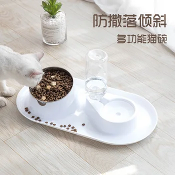 Pet Çift Kase Köpek Ve Kedi Otomatik Besleme Ve İçme su sebili Anti Dökülme Eğik Boyun Koruyucu Kedi Kase köpek lavabosu