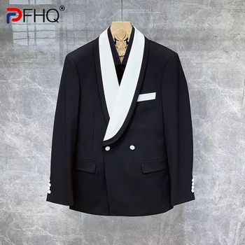 PFHQ Sonbahar erkek Yakışıklı Blazers Kore Moda Cepler Mizaç Soyutlama Iş Tasarım Yaratıcılık Şık Takım Elbise 21Z1832