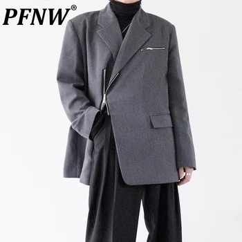PFNW Bahar Sonbahar erkek Düzensiz Tasarım Blazers Ceket Gelgit Zarif Fermuarlar Ekleme Moda Düz Renk Serin Şık Takım Elbise 12A1366