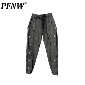 PFNW Yaz Yeni erkek Moda Açık Havada Yüksek Sokak Kargo Pantolon Düz Renk Nefes Gevşek Gelgit Elastik Bel 12Z1231