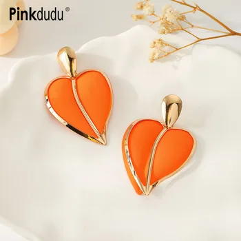 Pinkdudu Moda 3 Renk Çok Katmanlı Aşk Damla Küpe Zarif Lüks Emaye Kalp Geometrik Küpe Kadınlar Takı için PD1489