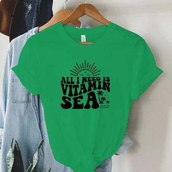 Plaj Vitamin Deniz TShirt Komik Yaz Kadın Giyim Yüksek Sokak T Shirt Harajuku Moda Y2K Estetik Elbise Kadın Camiseta