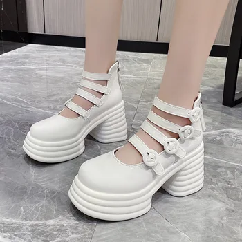 Platform Kadın Ayakkabı Yaz Yeni Yuvarlak Ayak Kalın Topuklu kadın Yüksek Topuklu Beyaz Mary Jane Ayakkabı Basit Yüksek Topuklu Sandalet