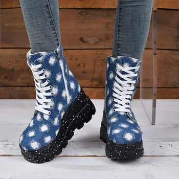 Platform Kadın Takozlar Kovboy yüksek topuklu ayakkabı Chelsea Çizmeler 2023 Kış Yeni Tasarımcı Goth yarım çizmeler Pompaları Punk Bottine Femme