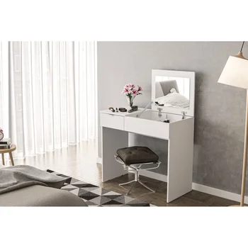 Polifurniture Modern Çekme Üstü Yatak Odası Makyaj Masası, Yatak odası için Beyaz Kaplama şifonyerler