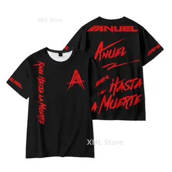Pop Şarkı Rhlm Anuel AA Gerçek Hasta La Muerte Grafik T Shirt Erkekler İçin/Kadın Moda Rapçi T-Shirt Streetwear Erkek / kız Üstleri