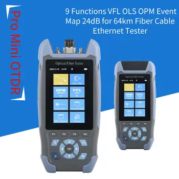 Pro Mini OTDR Fiber Optik Reflectometer 980rev 9 Fonksiyonları ile VFL OLS OPM Olay Haritası 24dB 64km Fiber Kablo Ethernet Test Cihazı