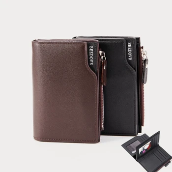PU deri cüzdan Erkekler için Kısa Rahat Carteras İş Katlanabilir Cüzdan Lüks Küçük Fermuar Çoklu kart Yuvası Sikke Cep Çanta