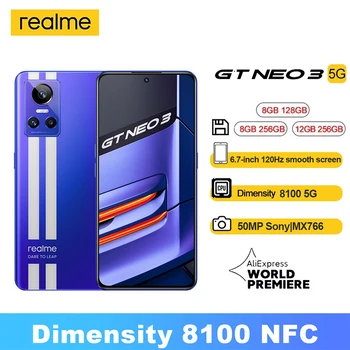Realme için GT Neo 3 5G Akıllı Telefonlar Dimensity 8100 5G 5nm Octa Çekirdek 120Hz 6.7