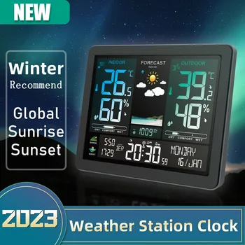 Renkli Ekran Saat Sıcaklık Nem Elektronik Hava İstasyonu Barometrik Basınç Ay Fazı Hava Durumu çalar saat