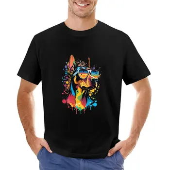 Renkli Kawaii Köpek Dobermann Giyen Güneş Gözlüğü T-Shirt Estetik giyim siyah erkek t-shirtleri