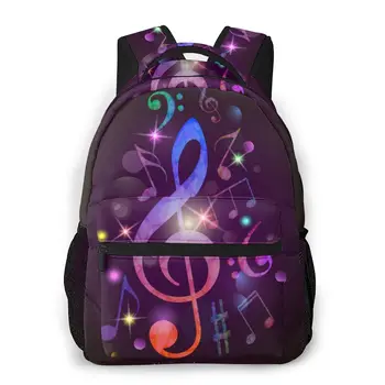 Renkli müzik notu mor baskı rahat sırt çantası seyahat okul çantası cepli